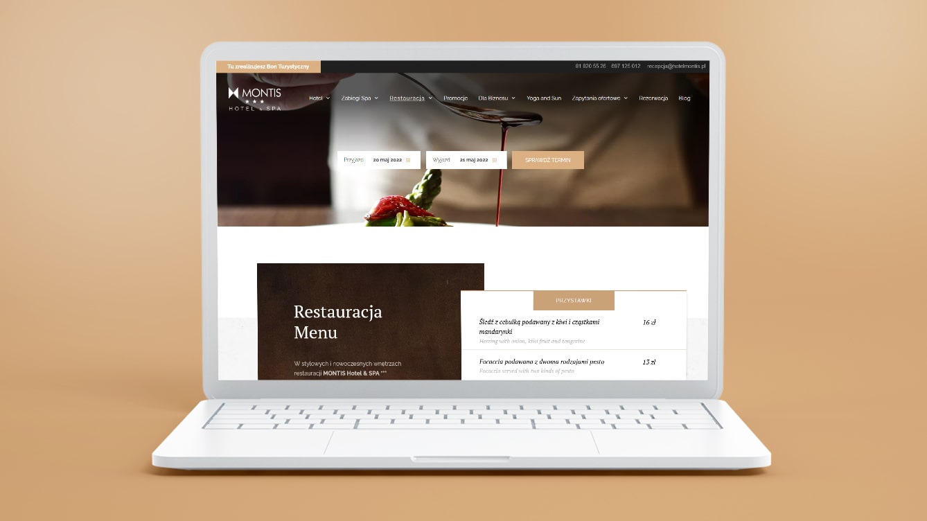 Strona internetowa dla Hotelu Montis - strona restauracja