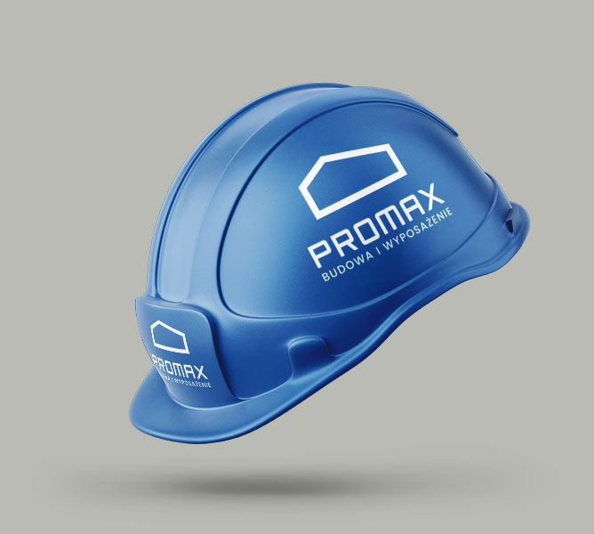Identyfikacja wizualna dla firmy Promax projekt kasku w kolorze niebieskim